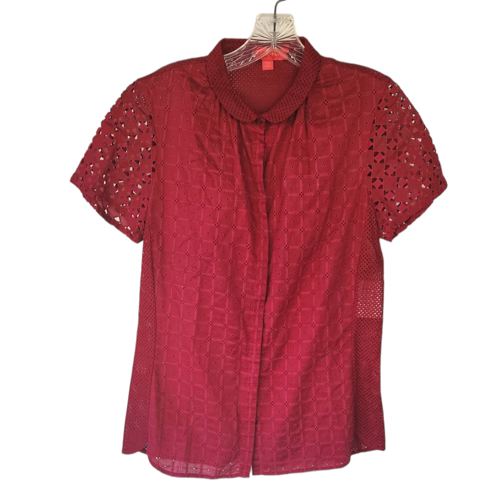 Lavia Red Eyelet Cotton Top Blouse 44